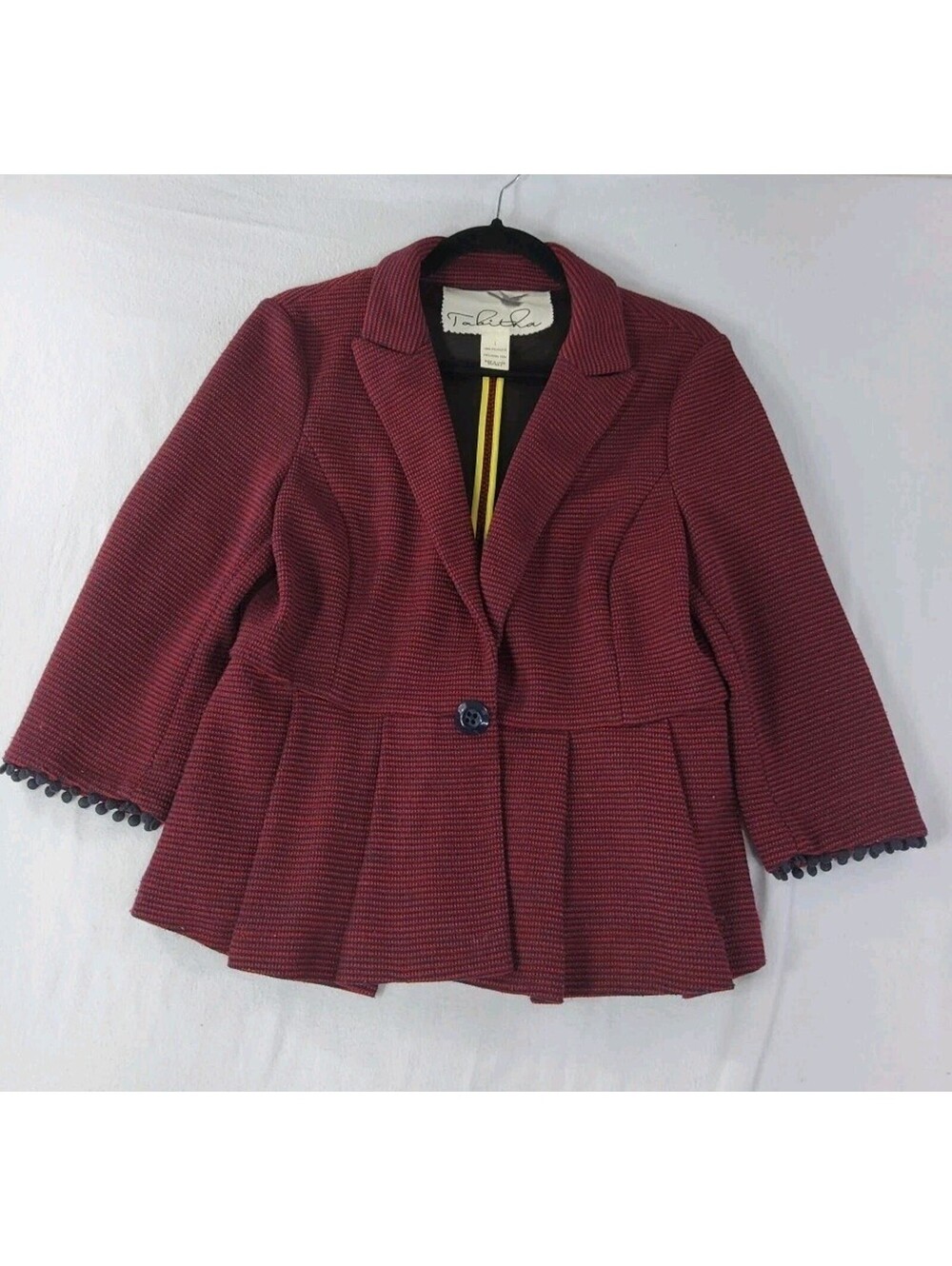 Anthropologie Tabitha Blazer Peplum Sz Large Red Blue Stripe Preppy Career
